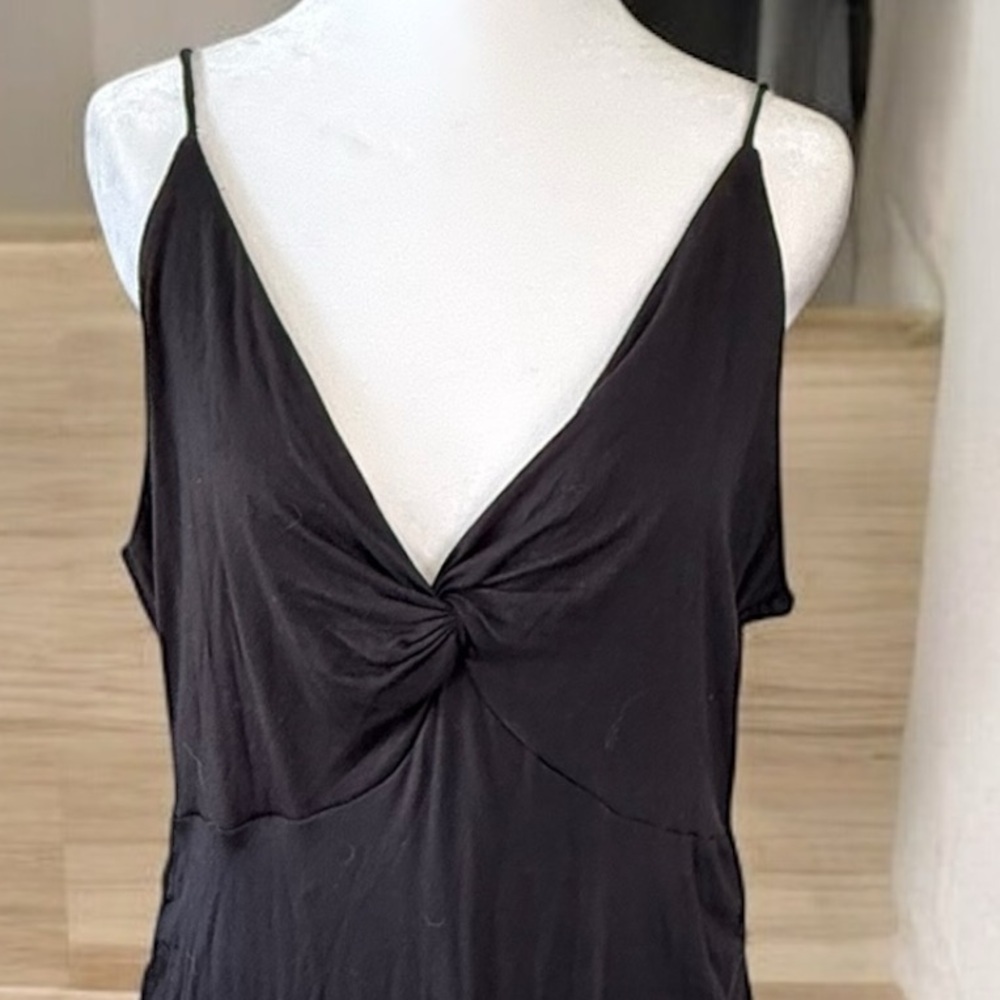 Anthropologie Black Dress Black Twist Front Midi Dress Size Large L fitted - Picture 4 of 14